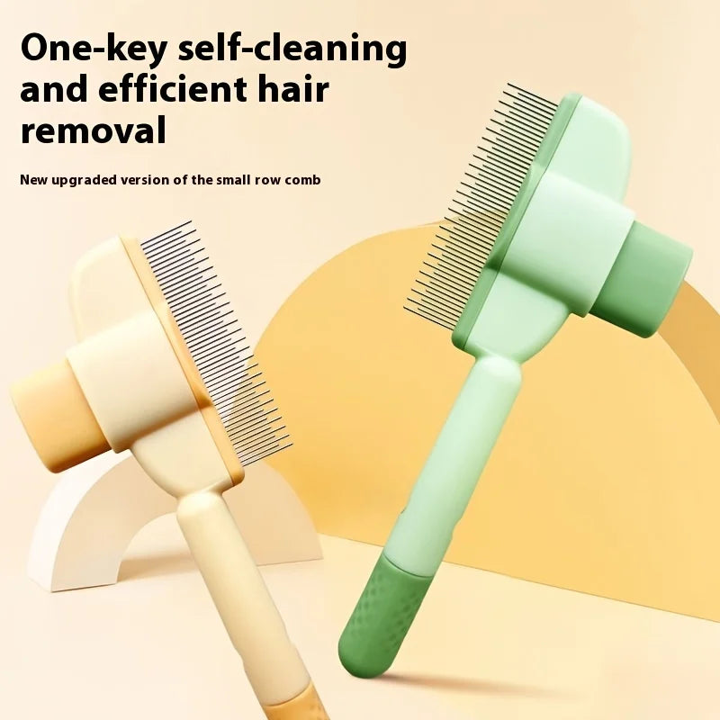 Gentle pet grooming comb removing loose hair from a dog's coat