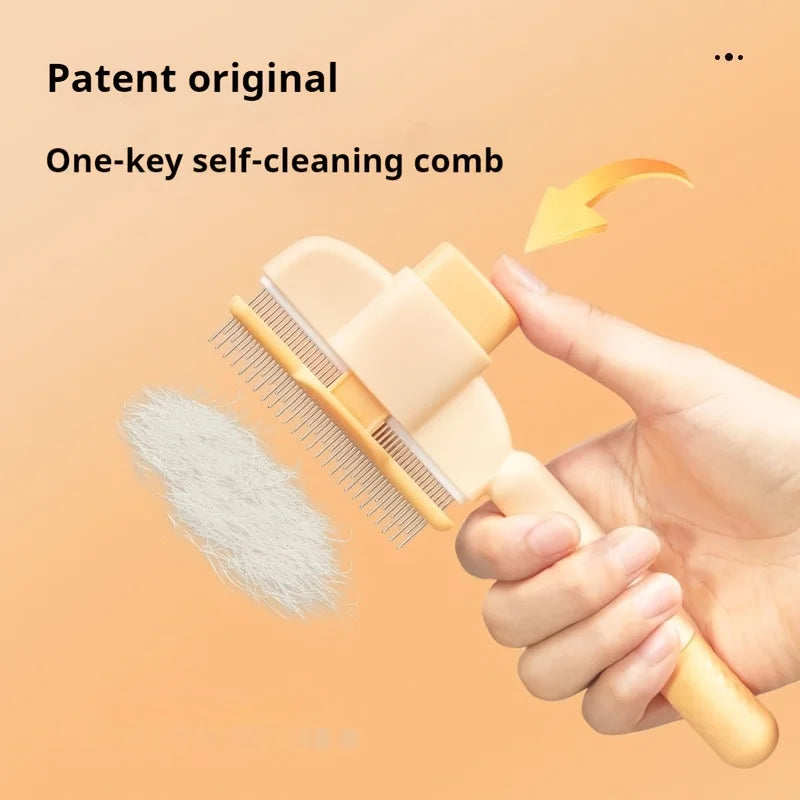 Gentle pet grooming comb removing loose hair from a dog's coat