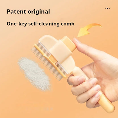  Gentle pet grooming comb removing loose hair from a dog's coat